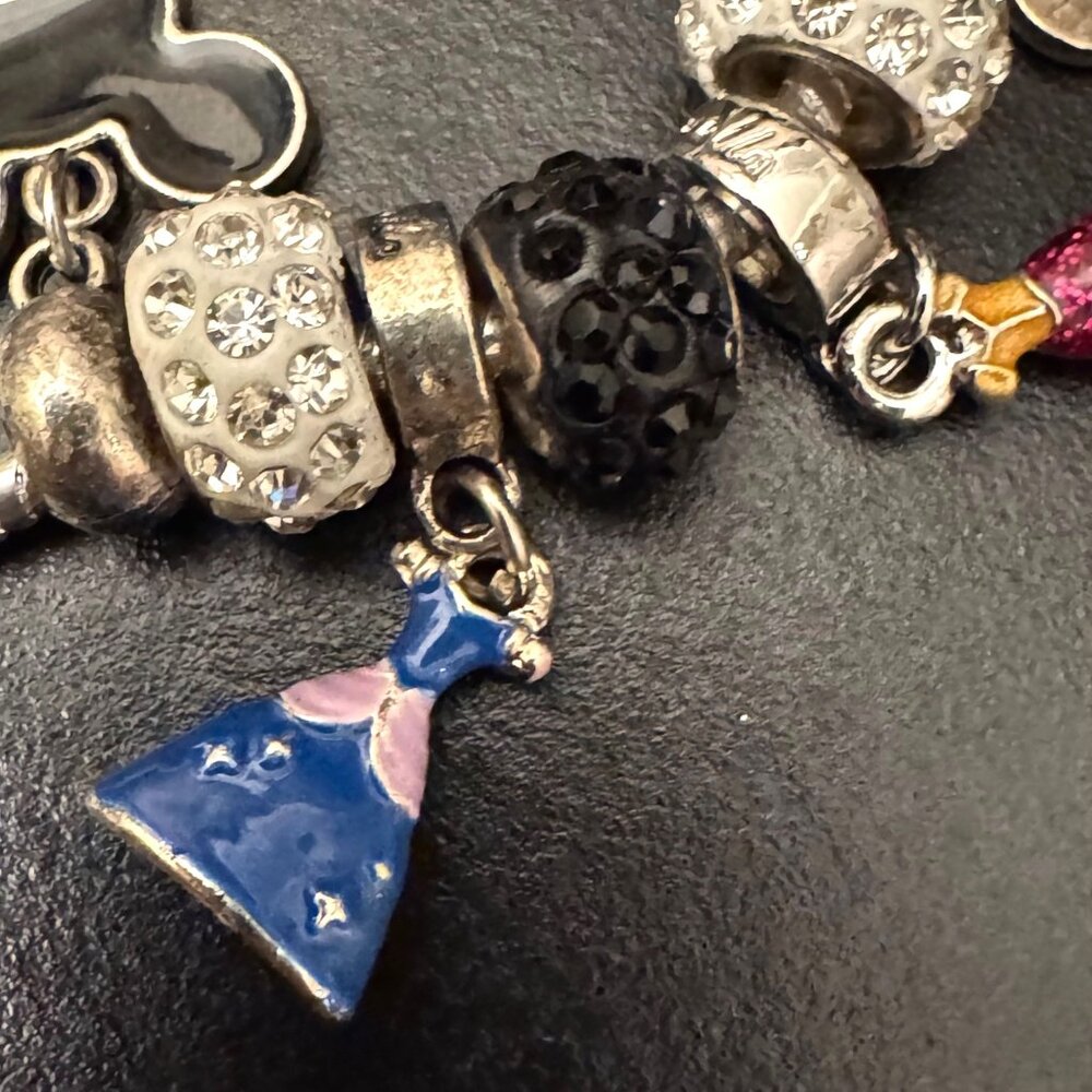 Disney-Themed Charm Bracelet Mickey Princess Dresses & Rhinestone Beads Adjustab - Picture 6 of 16